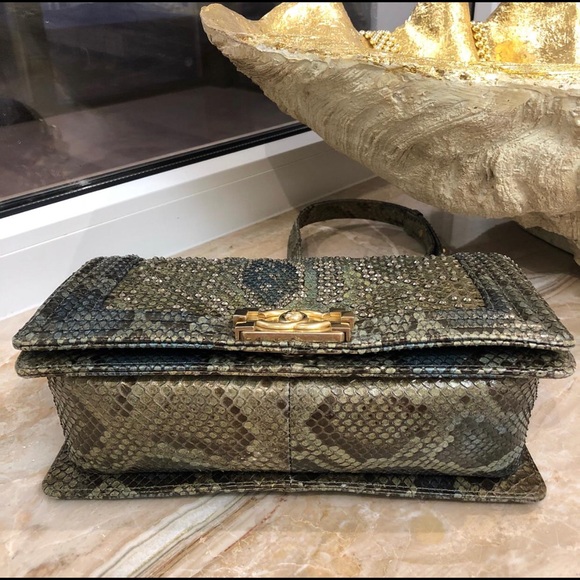 SOLD❌Chanel Boy Phyton With Swarovski Crystals - Picture 7 of 16